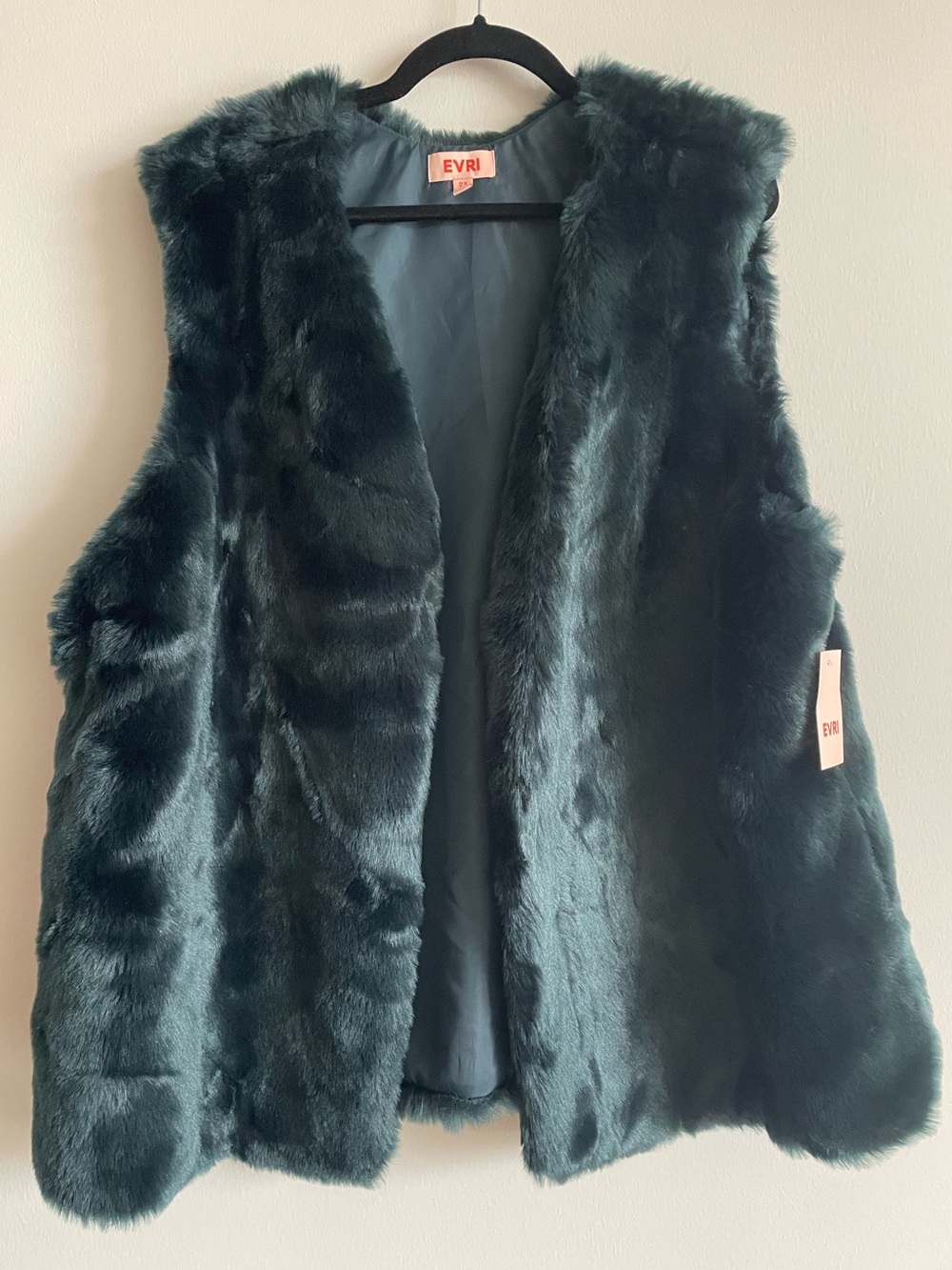 Evri faux fur vest deep green funky festival layering 2X